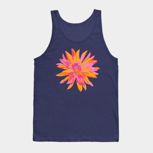 DAHLIA BURSTS Abstract Blooming Floral Summer Bright Flowers - Fuchsia Pink Yellow Purple on Dark Blue - UnBlink Studio by Jackie Tahara Tank Top by UnBlink Studio by Jackie Tahara